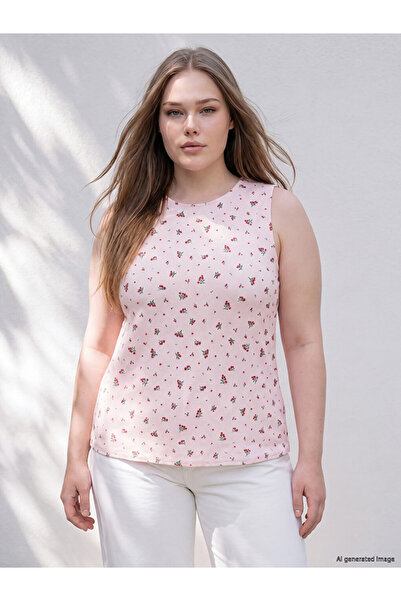 LC Waikiki Peak New Season Pink Large Size Floral Women's Undershirt
