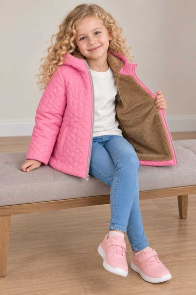 DUBLİNO KİDS Flying Butterfly Patterned Girls' Water and Wind Proof Hooded Coat