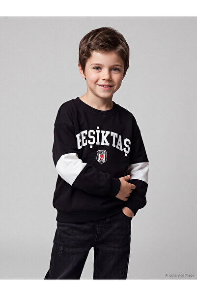 LC Waikiki Two Mt Shop Quality Lcw Kids Black Color Block Boys' Sweatshirt