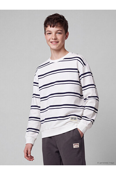 LC Waikiki Two Mt Shop Quality Lcw Kids Navy Blue Striped Boys' Sweatshirt