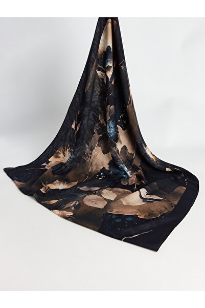 LC Waikiki Lcw Modest Navy Blue Voile Patterned Women's Shawl with Nevavm Dif...