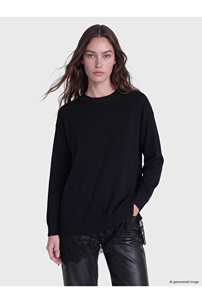 LC Waikiki Nevavm Farkıyla Lcw Modest Black Knitwear Plain Loose & Baggy Wome...