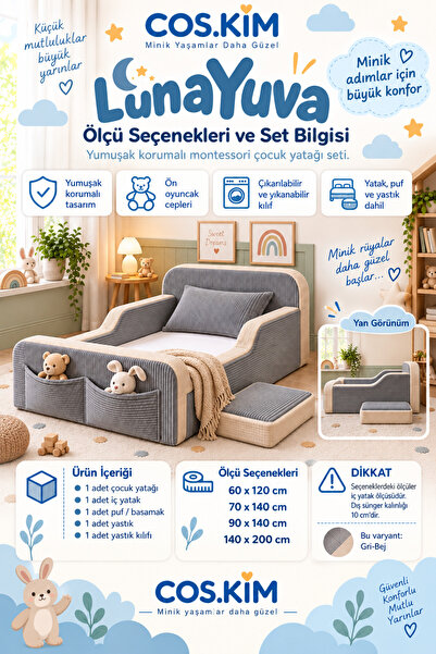 Cos.kim LunaYuva Montessori Çocuk Karyolası Tamamen Sünger Yıkanabilir Kılıf ...