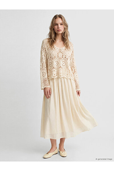 LC Waikiki Peak New Season White Flared Skirt with Elastic Waist