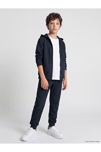 LC Waikiki Vizyon New Season Navy Blue Hooded Boys' Zippered Sweatshirt