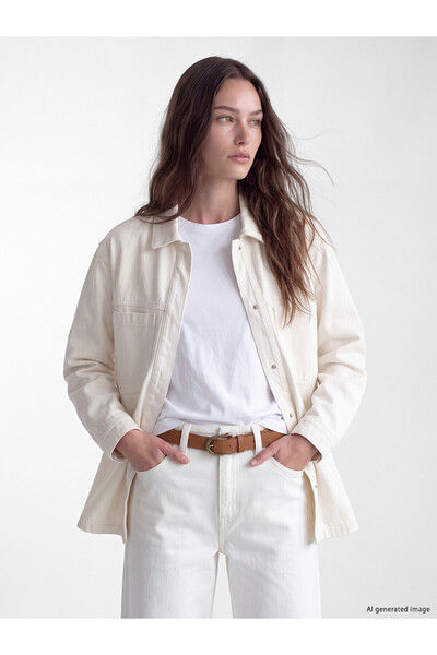 LC Waikiki Alita City Lcw Modest Beige Denim Straight Loose & Baggy Women's J...
