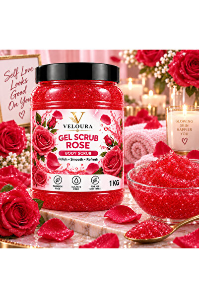 Veluora ROSE GEL SCRUB 1KG – FLORAL & REFRESHING EXFOLIATING BODY SCRUB FOR HANDS, FEET & BODY