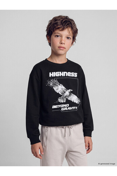 LC Waikiki Two Mt Shop Quality Lcw Kids Black Printed Boys' Thick Sweatshirt