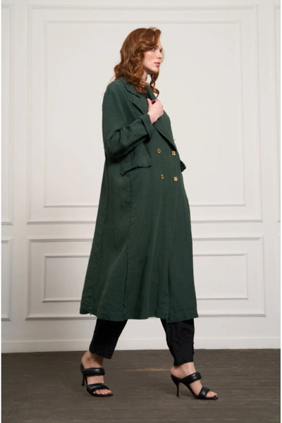 MissWhence Double-Breasted Linen Overcoat - Green
