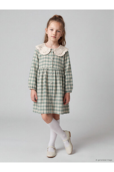 LC Waikiki Lcw Kids Green Plaid Girl's Dress with Nevavm Difference