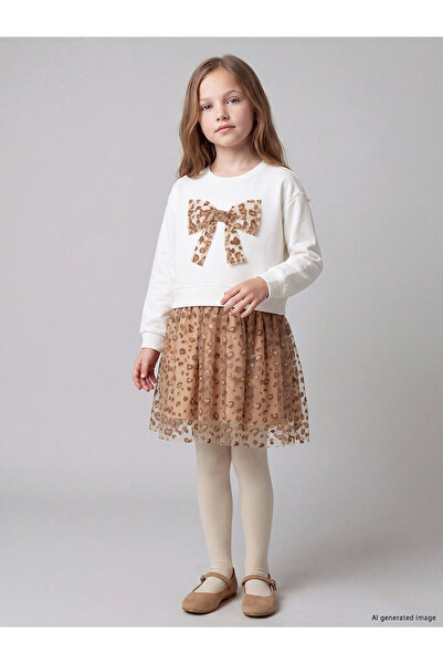 LC Waikiki Lcw Kids White 2 Yarn Patterned Girl's Dress with Nevavm Difference