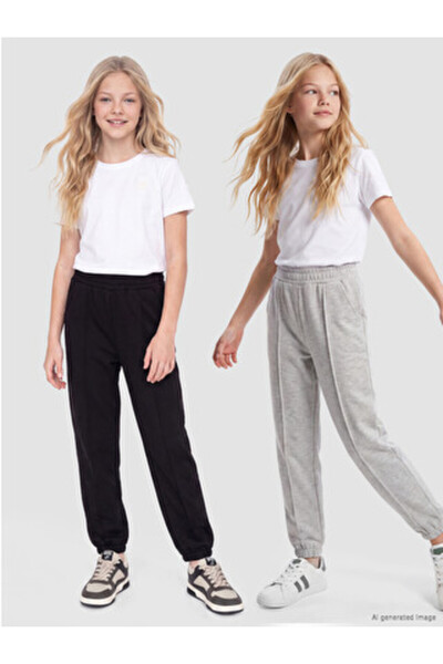 LC Waikiki Black Girls' Jogger Sweatpants 2-Piece Set