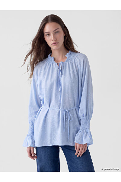 LC Waikiki Vizyon New Season Blue Patterned Belted Women's Gipeli Tunic