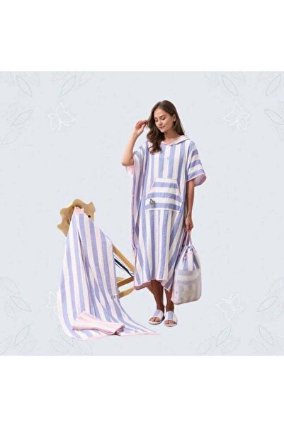 REEFI Lines Adult 4-Piece Hooded Cappa Set with Hat, Bag and Slippers - Mauve...