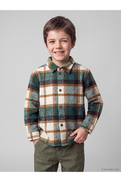 LC Waikiki Two Mt Shop Quality Lcw Kids Green Gabardine Plaid Boys' Shirt