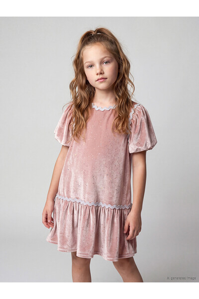 LC Waikiki Lcw Kids Pink Velvet Plain Girl's Dress with Nevavm Difference