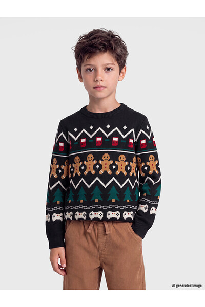 LC Waikiki Lcw Kids Navy Blue Printed Boys' Sweatshirt with Nevavm Difference