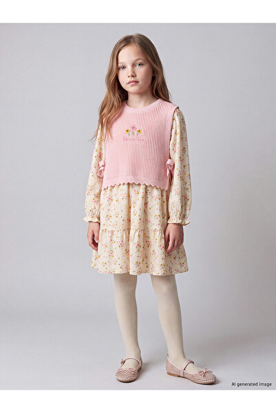 LC Waikiki Lcw Kids Pink Embroidered Standard & Regular Girls' Dress with Nev...