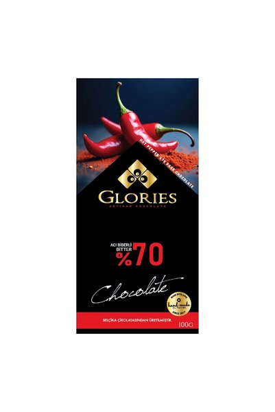 Glories % 70 Kakao Acı Biber Bitter Çikolata 100 G - 8 Adet