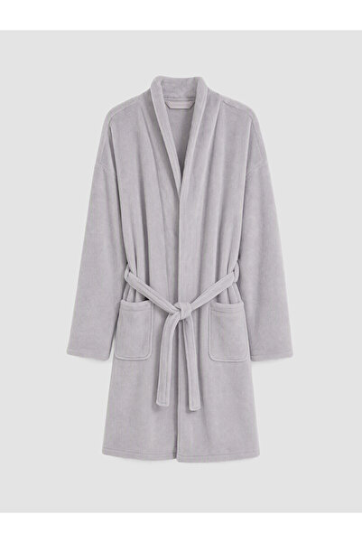 LC Waikiki Rmz Gi̇yi̇m Farkiyla Shawl Roba Collar Belted Women's Plush Dressi...