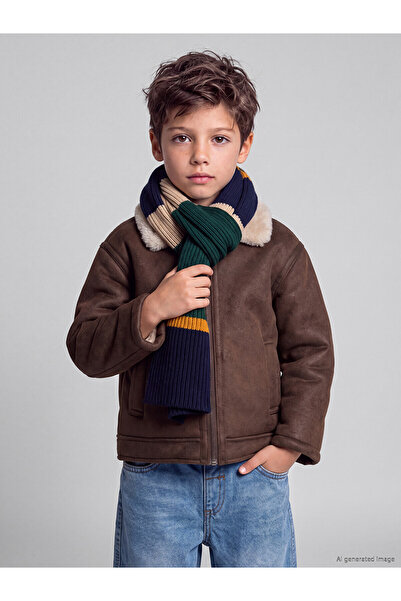 LC Waikiki Lcw Kids Brown Plain Loose & Baggy Boy's Coat with Nevavm Difference