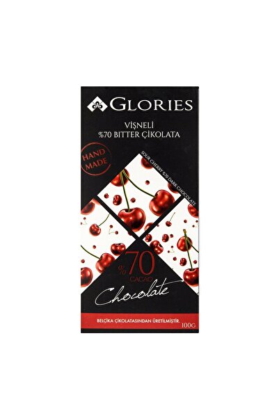 Glories Vişneli %70 Kakao Vegan Çikolata 100 G - 8 Adet