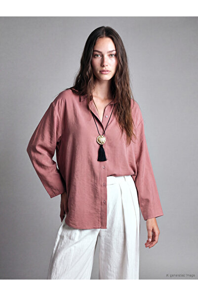 LC Waikiki Lcw Modest Pink Modal Blended Women's Shirt Tunic with Nevavm Diff...