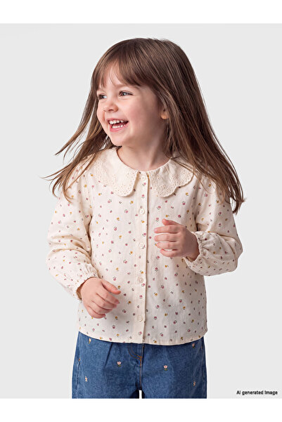 LC Waikiki Vizyon New Season Ecru Baby Collar Floral Baby Girl Shirt