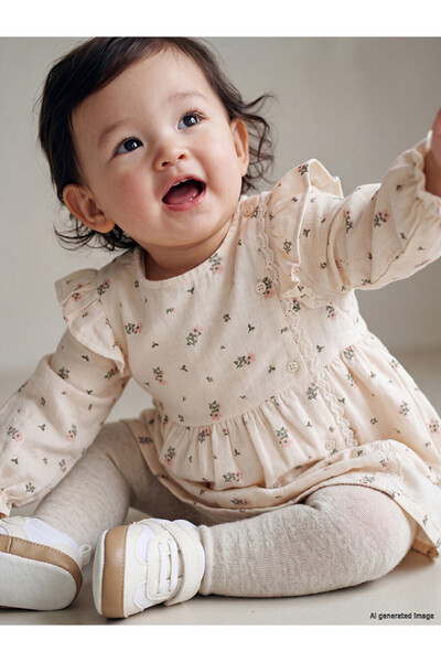 LC Waikiki Rmz Gi̇yi̇m Farkiyla Floral Gabardine Baby Girl Dress