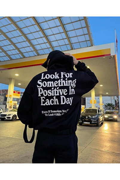 Minga London Μαύρο Φούτερ Oversize με στάμπα  "Look for Something Positive "