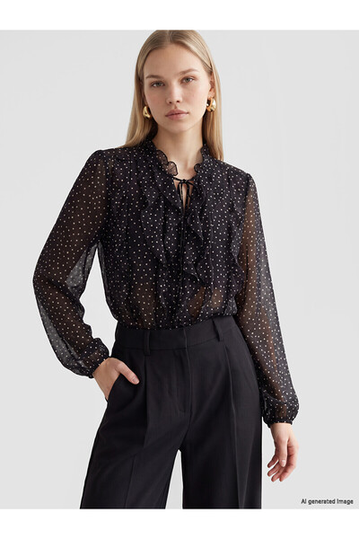 LC Waikiki Alita City with a Difference from Lcw Vision Black Chiffon Polka D...