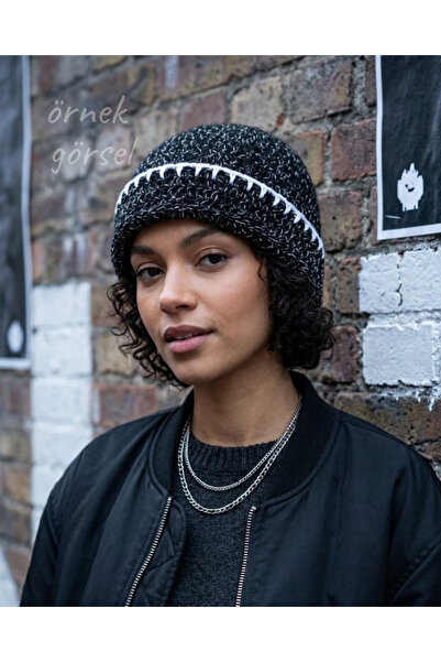 MELUSH Black and White Knitted Beanie, Hand Knitted Striped Beanie