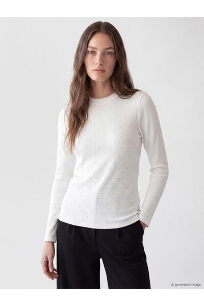 LC Waikiki Two Mt Shop Quality Lcw Modest White Camisole with Stones, Tight &...