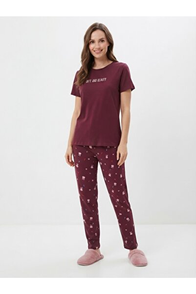 Bordo Tavşanlı Pijama Takımı