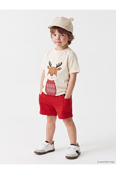 LC Waikiki Two Mt Shop Quality Lcw Baby Ecru Deer Printed Baby Boy T-Shirt an...