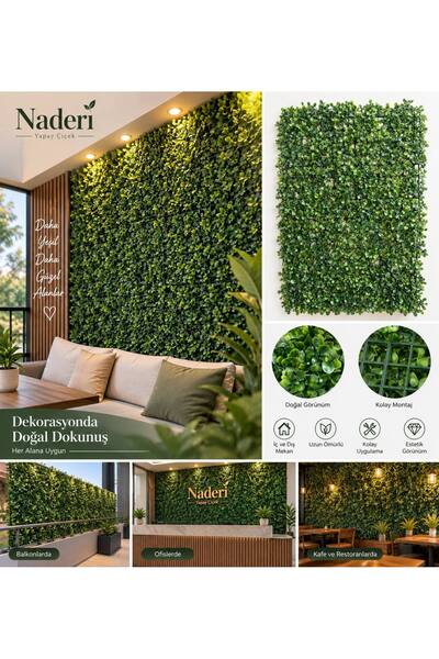 Naderi Çiçeği 1 Adet Yapay Yeşil Yaprak Panel 60x40 cm Duvar Balkon Dekorasyonu