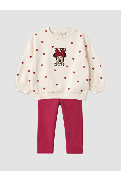 LC Waikiki Nevavm Lcw Baby Ecru Minnie Mouse Printed Baby Girl Set with a Dif...