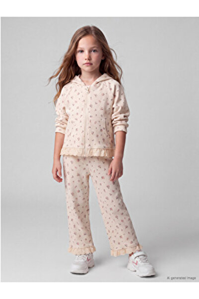 LC Waikiki Ecru Floral Patterned Girl's Suit