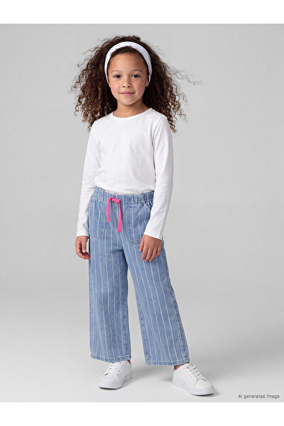LC Waikiki Two Mt Shop Quality Lcw Kids Indigo Wideleg Striped Girls' Jean Pants