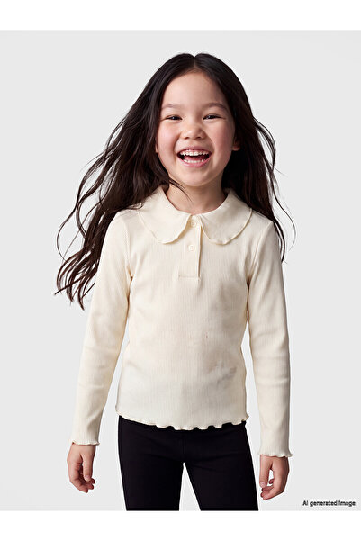 LC Waikiki Two Mt Shop Quality Ecru Plain Narrow & Slim Long Sleeve Girls' T-...