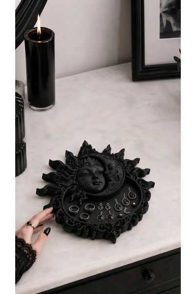 DENGTASARIM Jewelry Tray with Sun and Moon Figures Decorative Jewelry Organiz...