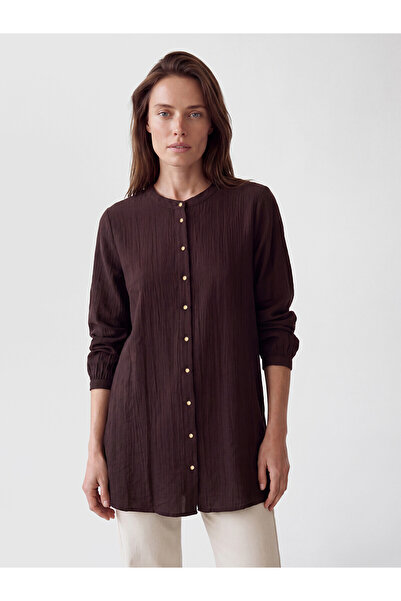 LC Waikiki Nevavm Lcw Grace Brown Textured Women's Shirt Tunic with a Distinc...