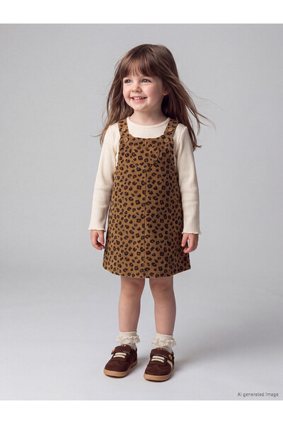 LC Waikiki Nevavm Farkıyla Lcw Baby Beige Leopard Patterned Baby Girl Salopet...