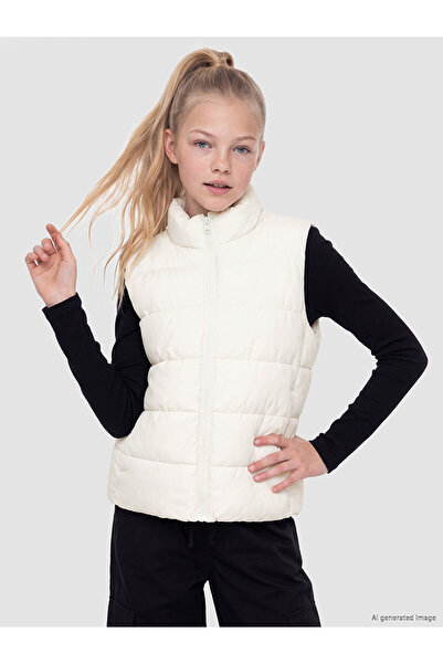 LC Waikiki Two Mt Shop Quality Lcw Kids Beige Stand Collar Girls' Quilted Puf...