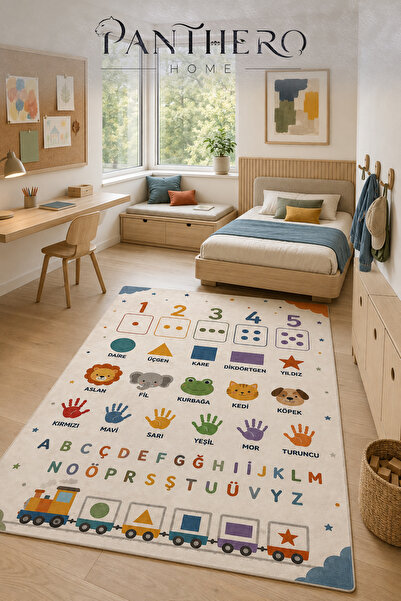Panthero Home Eğitici Sayılar Şekiller Hayvanlar Renkler ve Alfabe Desenli Ka...