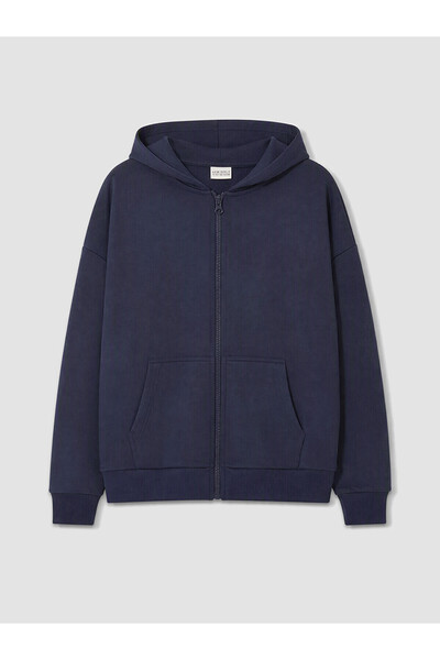 LC Waikiki Alita City Lcw Kids Navy Blue Stone Hooded Zippered Girls Sweatshirt
