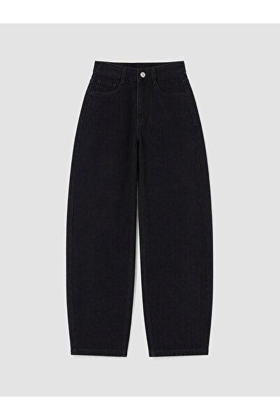 LC Waikiki Nevavm Black Barrel Fit Girls' Jean Pants with Difference