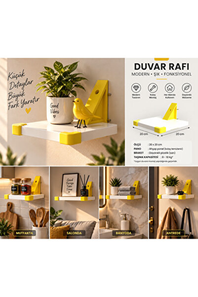Dekoratif Duvar Rafı 20x20cm Sarı