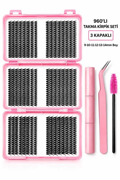 CAVA COSMETİC 960'lı Takma Kirpik Seti 3 Kapaklı Profesyonel Kirpik Seti Cımb...
