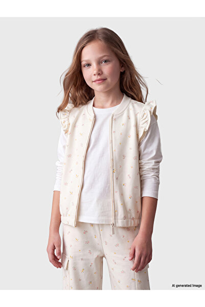 LC Waikiki Two Mt Shop Quality Lcw Kids Ecru Oval Collar Printed Girls' Vest
